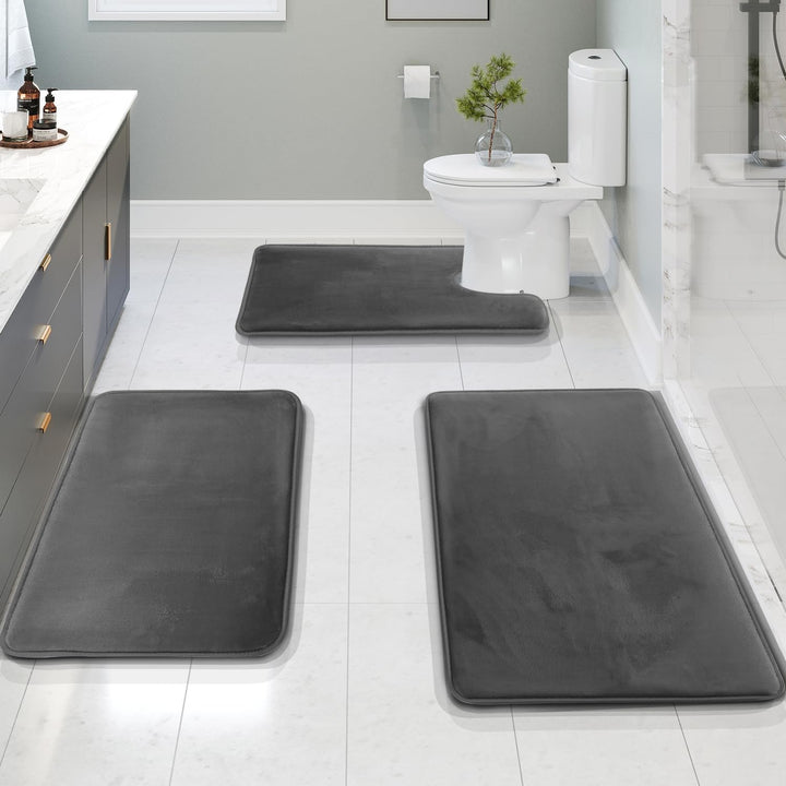 Lisslune | VelvaLuxe 3-piece Memoryfoam Bath Mat Set – Non-slip, Absorbent and Washable