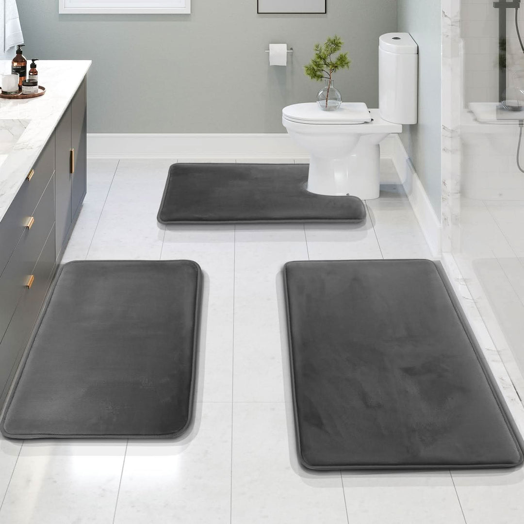 Lisslune | Velvet Memory Foam Bath Mat Set – Non-Slip & Quick-Dry (3 Pieces)