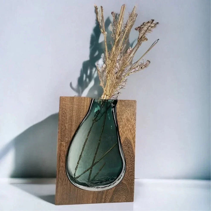 Lisslune | Scandinavian Glass Vase with Wooden Accent for Modern Interiors