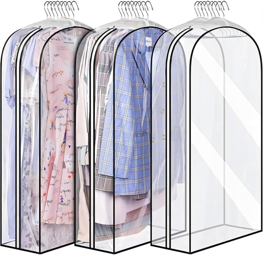 Lisslune | Clear Gusseted Garment Covers – 3-Pack Storage Bags with Side Zipper (Buy 1, Take 1 FREE)