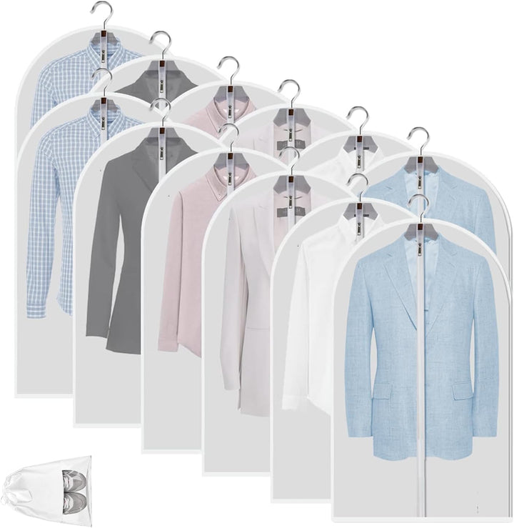 Lisslune | Clear PEVA Garment Storage Bags – 12 Pack Dustproof Clothes Protectors – 1+1 FREE
