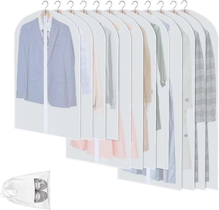 Lisslune | Clear PEVA Garment Storage Bags – 12 Pack Dustproof Clothes Protectors – 1+1 FREE