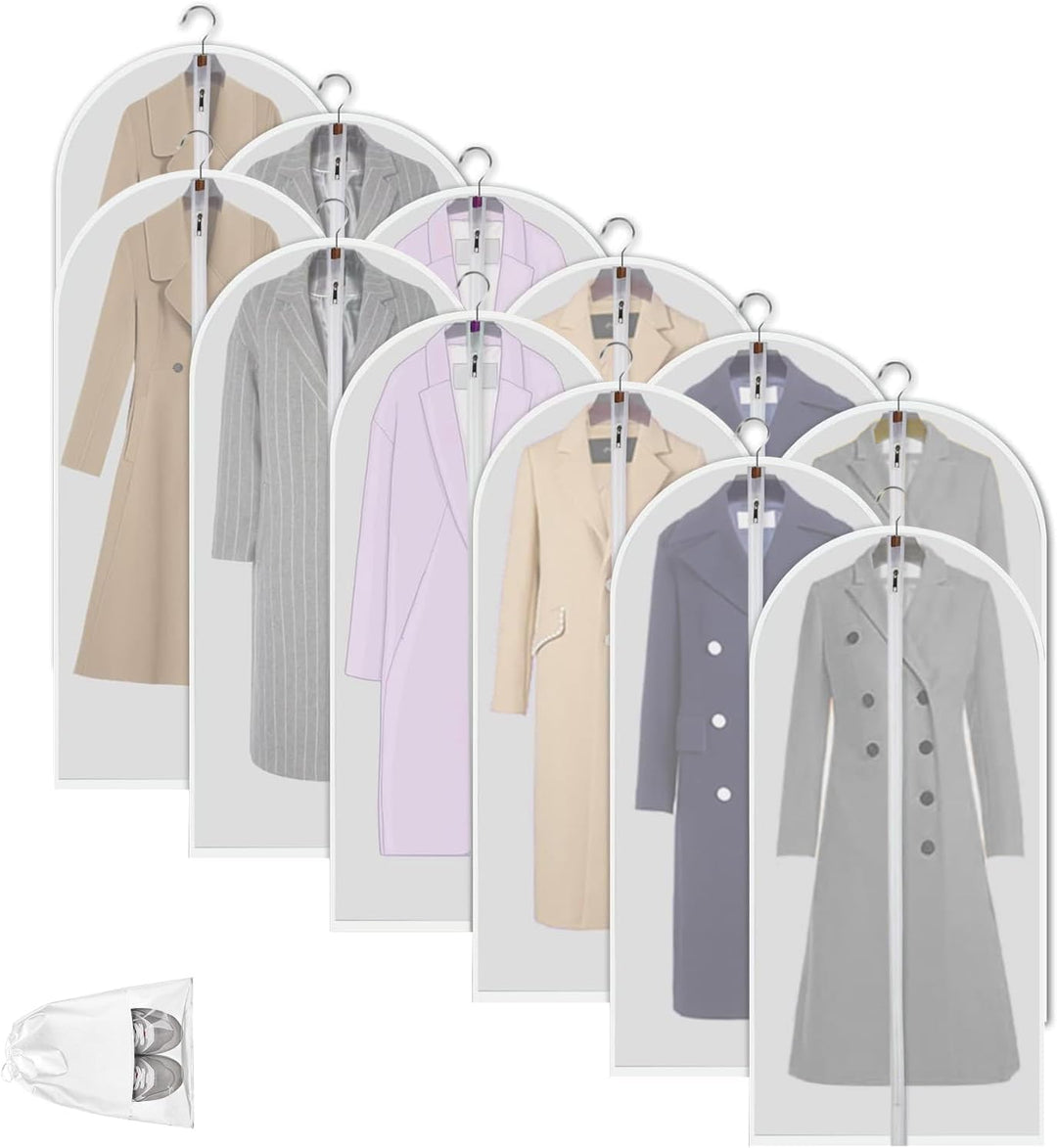 Lisslune | Clear PEVA Garment Storage Bags – 12 Pack Dustproof Clothes Protectors – 1+1 FREE