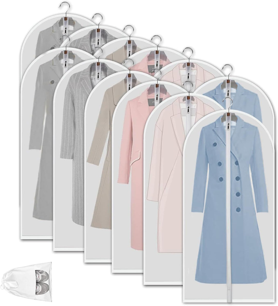 Lisslune | Clear PEVA Garment Storage Bags – 12 Pack Dustproof Clothes Protectors – 1+1 FREE