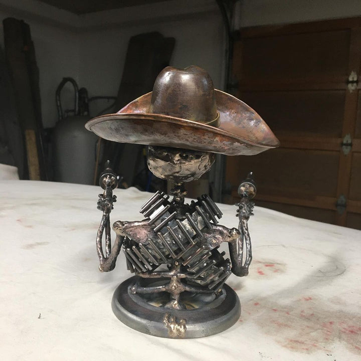 Lisslune | Handmade Cast Cowboy Skull Gunslinger Hood Ornament Sculpture
