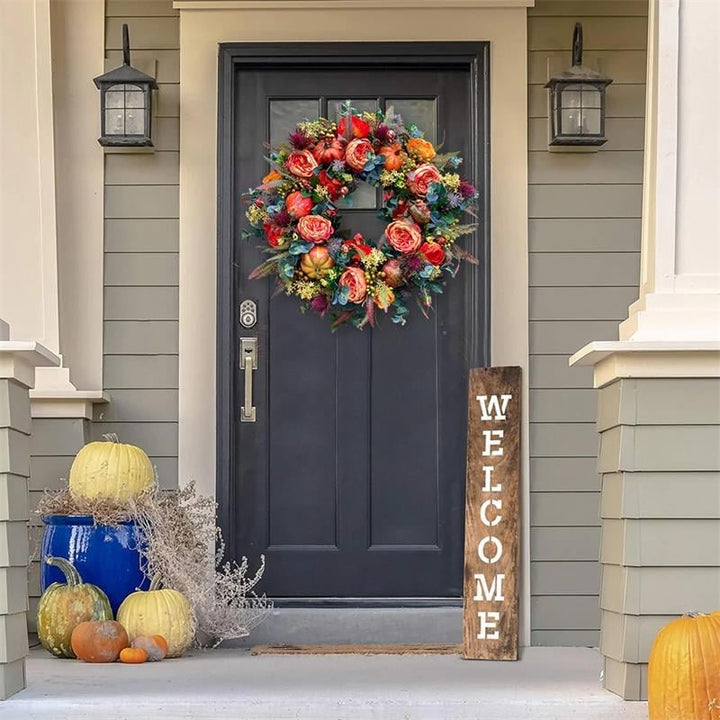 Lisslune | Fall Peony And Pumpkin Wreath - Year Round Wreath