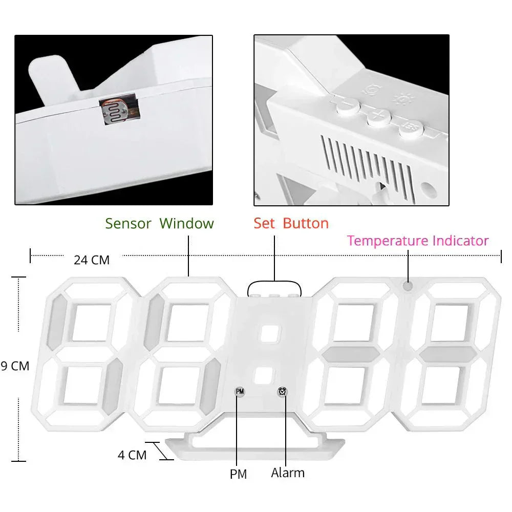 Lisslune | Digital 3D LED Wall Clock – Modern Design with Dimming Function and Optimal Visibility