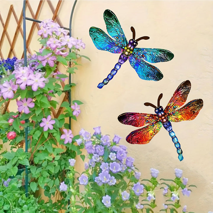 Lisslune | 1/2 piece vibrant dragonfly wall art made of metal – artistic outdoor decoration for gardens, homes, and events – durable, versatile, and eye-catching – a perfect gift idea for any occasion