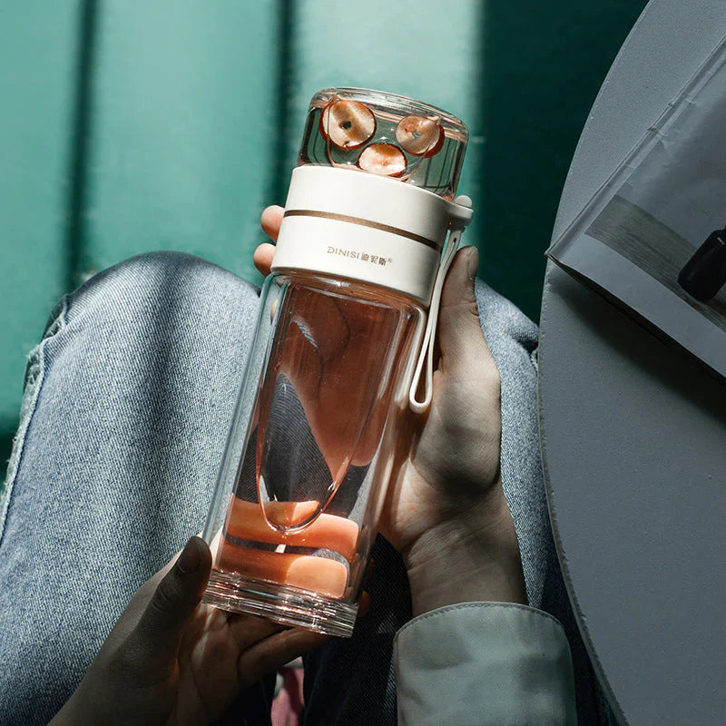 Lisslune | Double-walled glass bottle with tea strainer and infuser