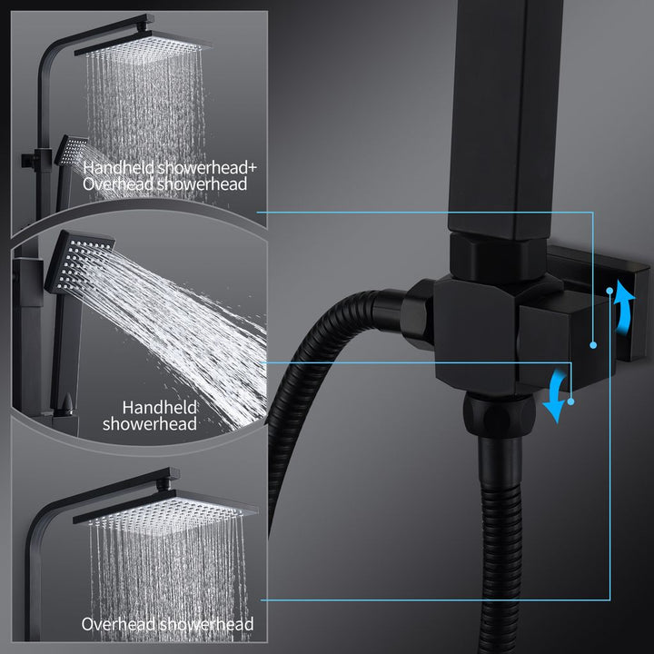 Lisslune | Shower system Black Rain shower Shower set without faucet with overhead shower Hand shower Shower column Shower system with diverter angular Shower column for bathroom, black