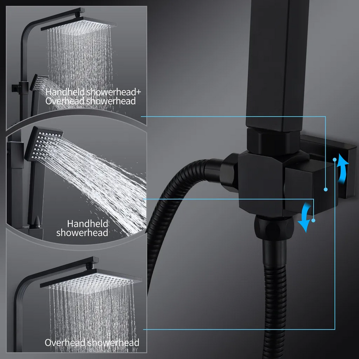 Lisslune | Shower system Black Rain shower Shower set without faucet with overhead shower Hand shower Shower column Shower system with diverter angular Shower column for bathroom, black