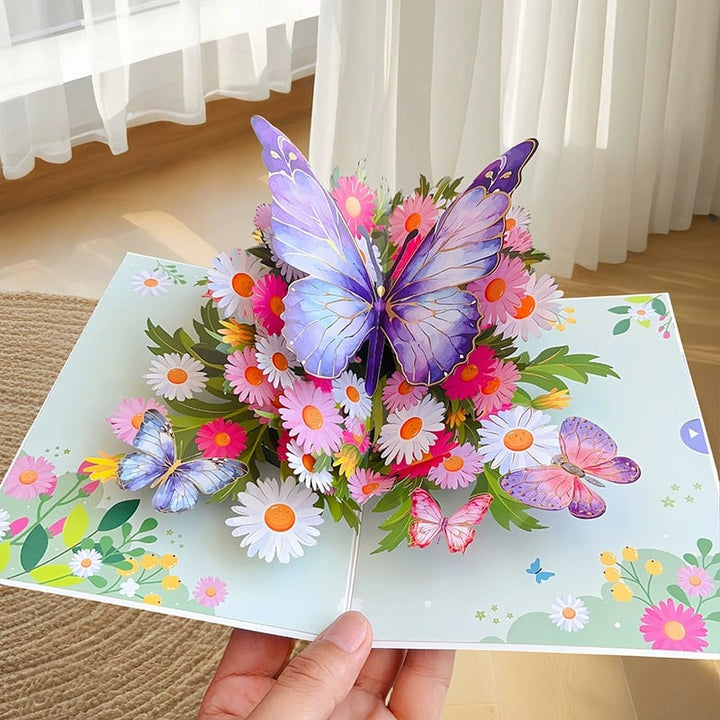 Lisslune |  Vibrant 3D  Butterfly & Daisy Pop-Up Greeting Card