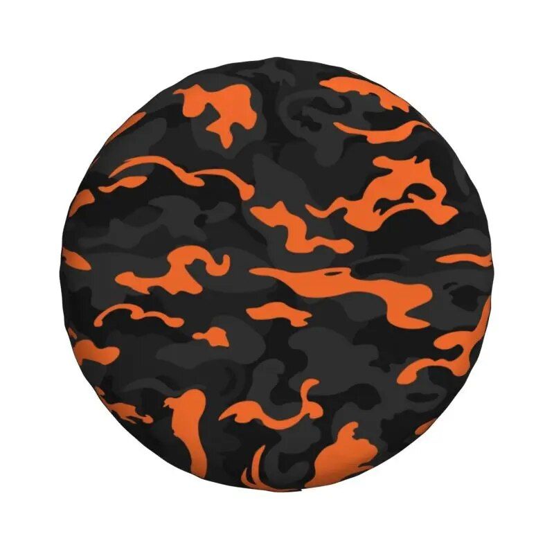 Lisslune | Rugged Camo Reserve Tire Cover – Black Orange Camouflage Wheel Protector for Off-Road Vehicles and Outdoor Vehicles