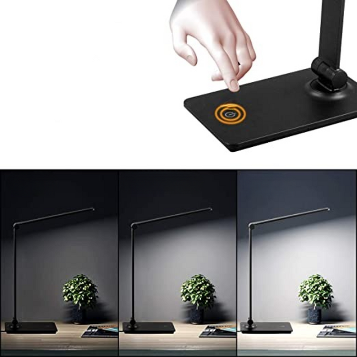Lisslune | LED desk lamp, touch control desk lamp with 3 brightness levels, dimmable office lamp with adjustable arm, foldable table lamp for desk bedroom nightstand office