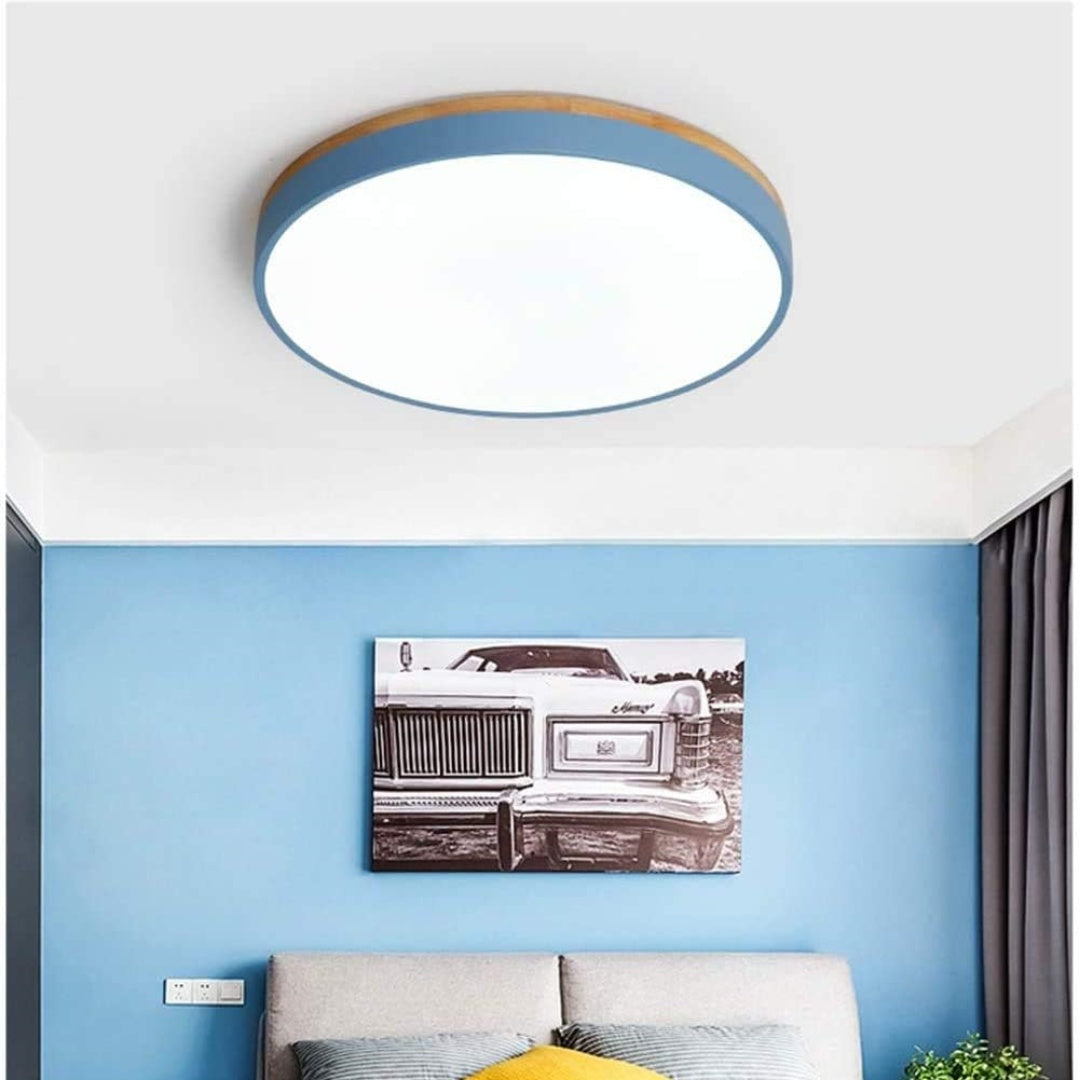 Lisslune | Wooden Round Shape Flush Ceiling Light | LED. Solid Wood & Iron for Living Room. Dining Room & Hallway