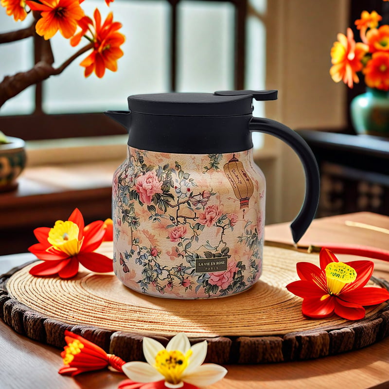 Lisslune | Vintage Floral Pattern Tea Thermos – Built-In Infuser