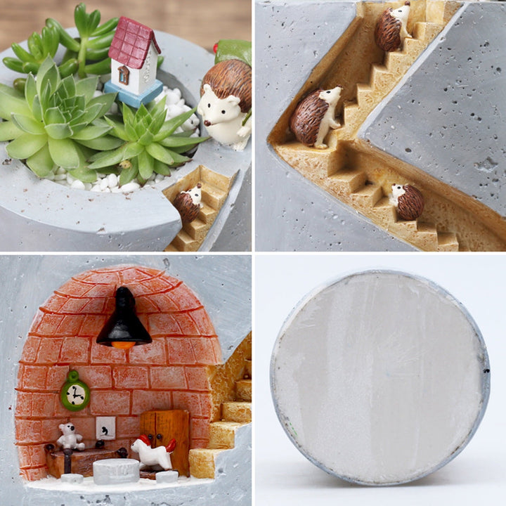 Lisslune | Decorative plant pot with hedgehog and rabbit miniature – Creative staircase design for plants