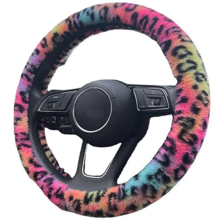 Lisslune | Universal Plush Leopard Car Steering Wheel Cover