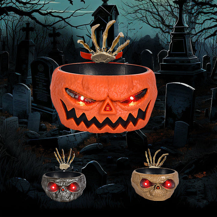 Lisslune | Halloween Candy Bowl – Motion Sensor Pumpkin Bowl with Skeleton Hand and Red Light Effects