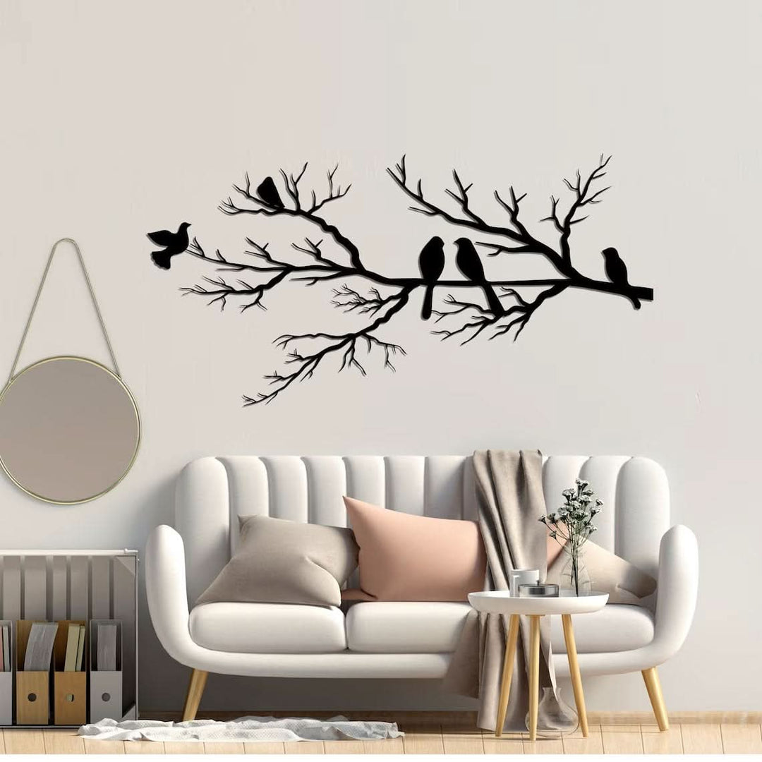 Lisslune | Metal Birds on Branch Wall Art Black