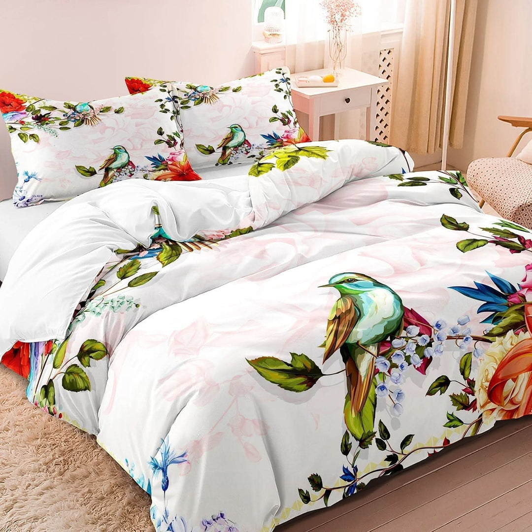 Lisslune | Luxury Cotton Floral and Bird Duvet Cover Set