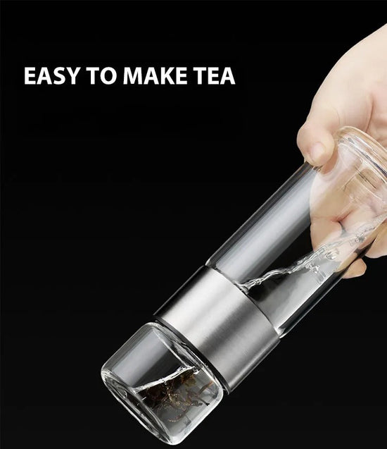 Lisslune | Thermos Bottle with Tea Filter – Glass & Wood – Double-Walled – 500 ml – ClearTherm