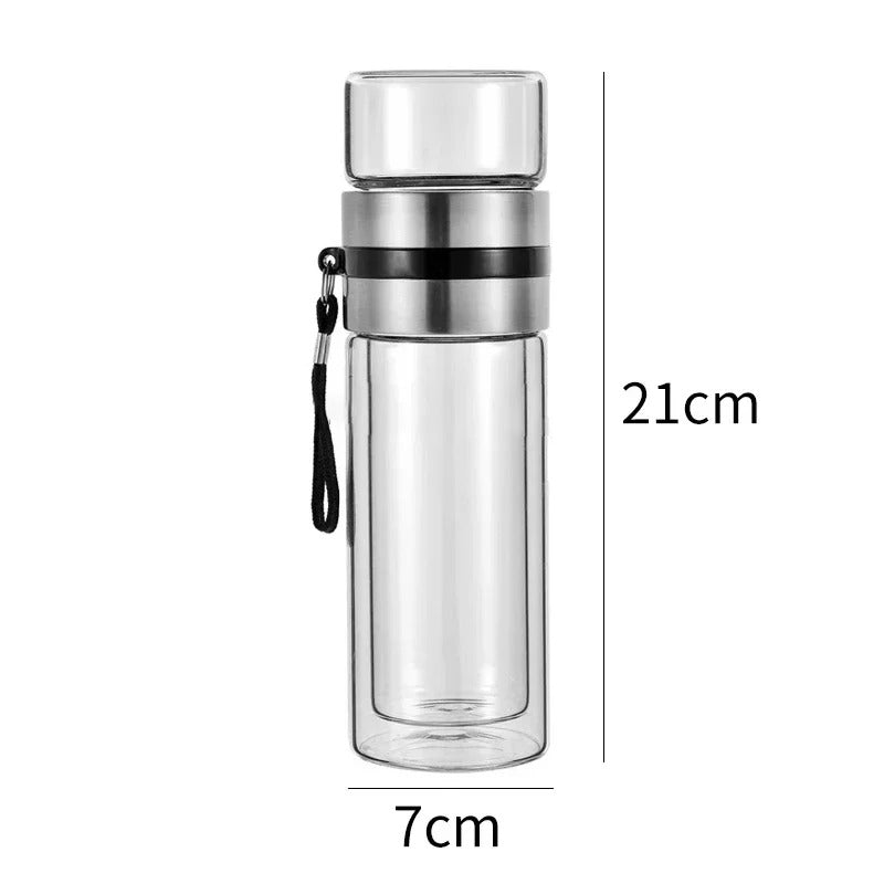 Lisslune | Thermos Bottle with Tea Filter – Glass & Wood – Double-Walled – 500 ml – ClearTherm