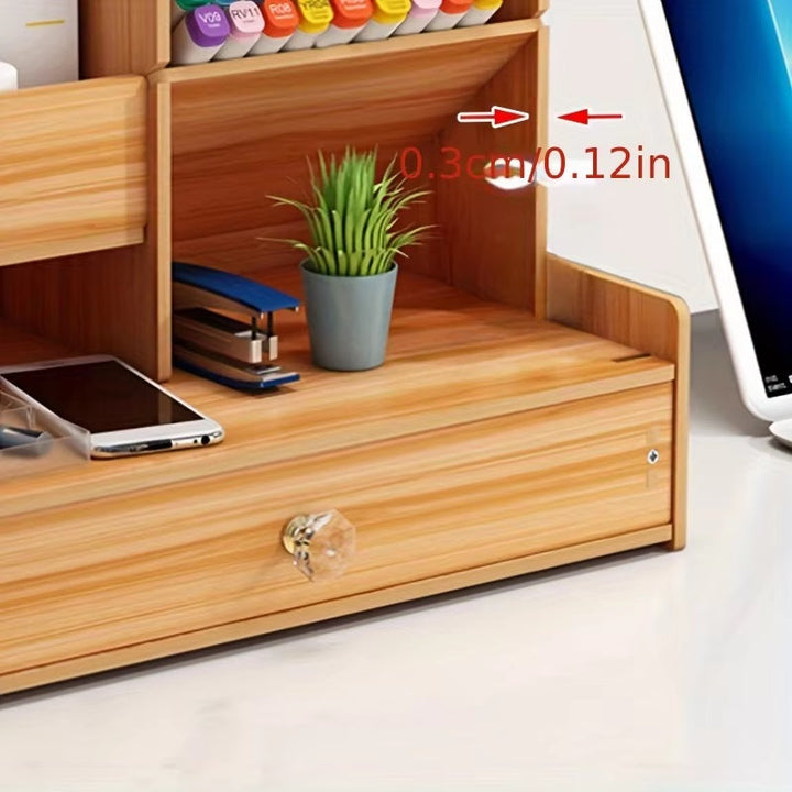 Lisslune | Wooden Desk Organizer with Drawer and Multiple Grids