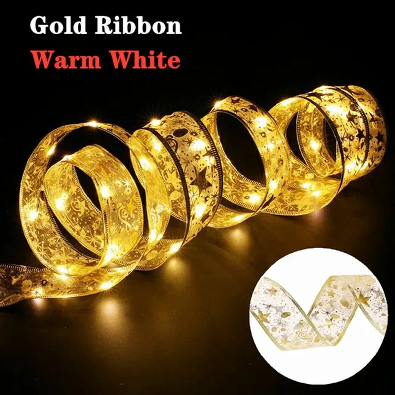 Lisslune | Christmas ribbon fairy lights Christmas decoration DIY bows lights tree ornament for home 2023 Christmas ornament New Year Navidad