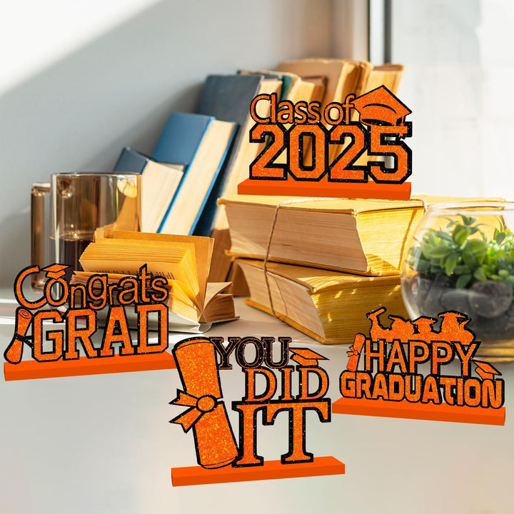 4 Piece Black and Gold Graduation Decorations Class of 2025 Congratulations Graduate Wood Table Centerpieces Graduate Table Decor Congratulations Tiered Shelf Decor for 2025 Graduation Decorations