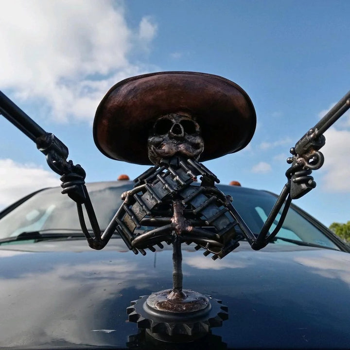 Lisslune | Handmade Cast Cowboy Skull Gunslinger Hood Ornament Sculpture