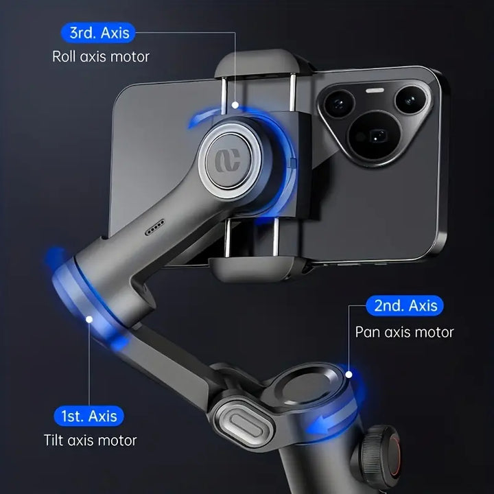 Lisslune | SmartPro Smartphone Gimbal Stabiliser – Foldable 3-Axis Handheld Stabiliser for iPhone & Android