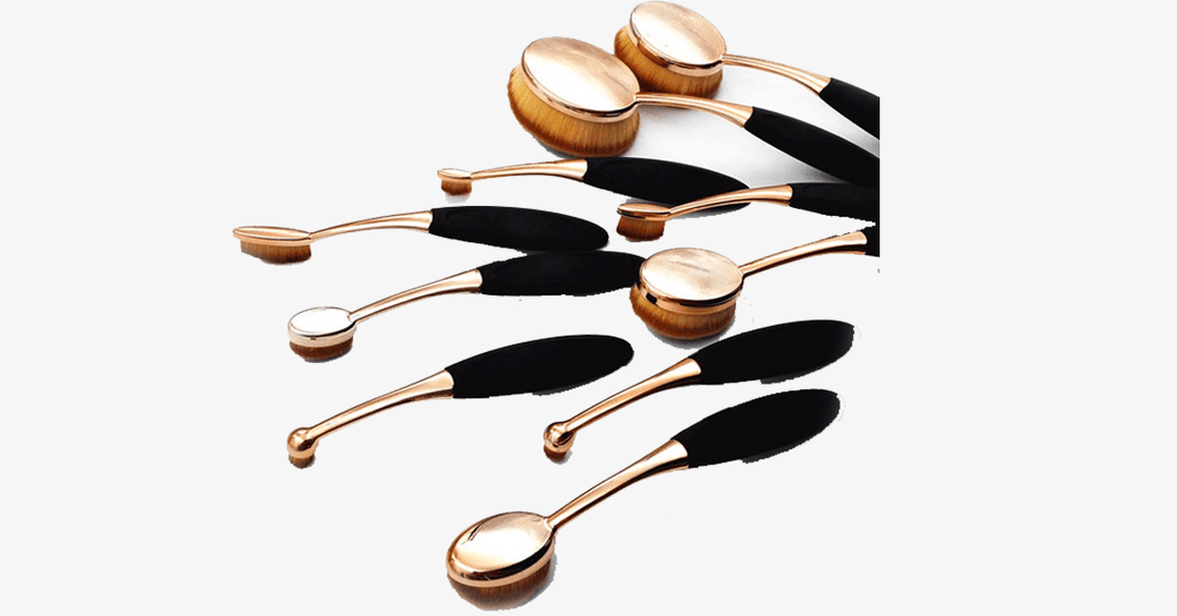 Lisslune | Professional versatile black and gold oval makeup brushes - Set of 10