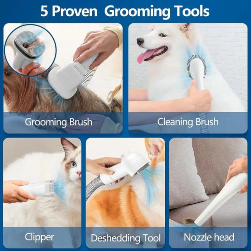 Lisslune | 5-in-1 Dog Grooming Kit with with Pet Hair Vacuum & Clipping Tools