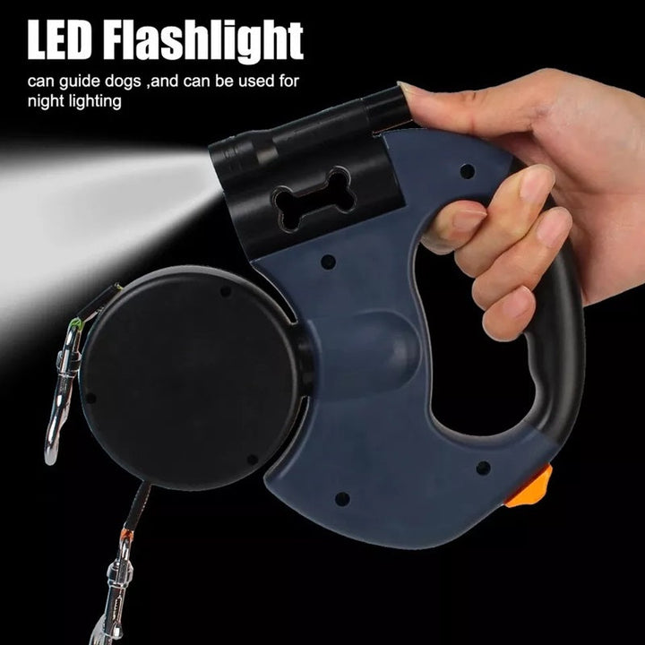 Lisslune | 10FT Dual Retractable Dog Leash with Built-In Flashlight & Waste Bag Holder