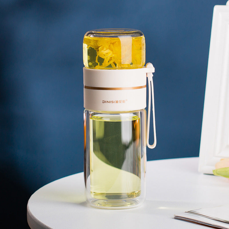 Lisslune | Double-Walled Glass Water Bottle with Tea Infuser - PureBrew