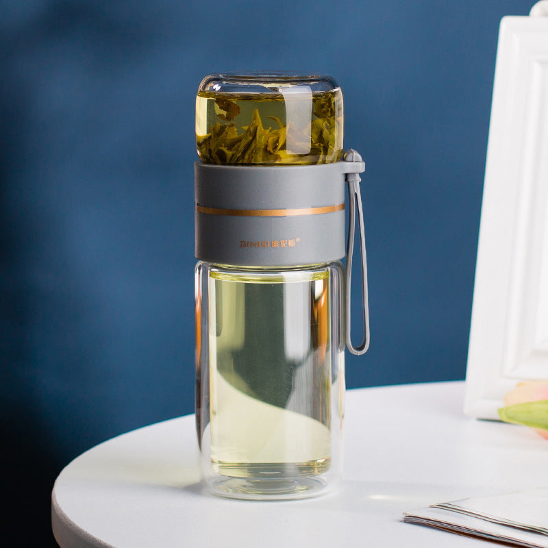 Lisslune | Double-Walled Glass Water Bottle with Tea Infuser - PureBrew
