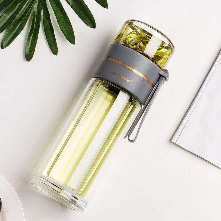Lisslune | Double-Walled Glass Water Bottle with Tea Infuser - PureBrew
