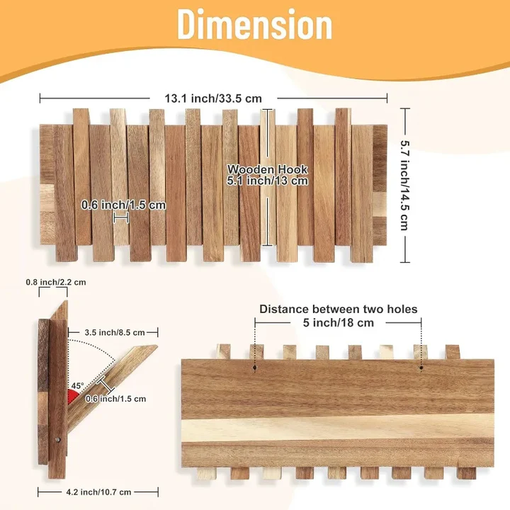 Lisslune | Rustic Wall-Mounted Coat Rack with 8 Flip Hooks