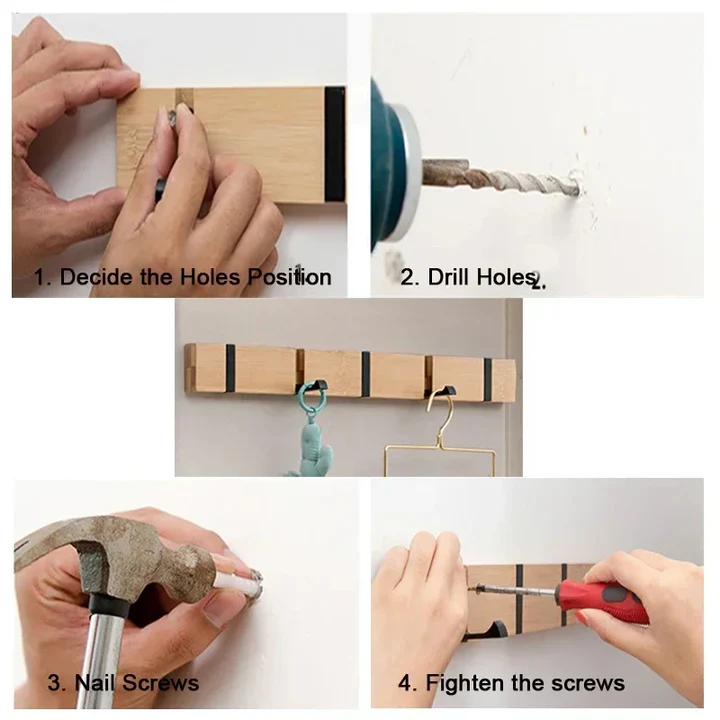 Lisslune | Wooden Wall-Mounted Coat Rack with Hidden Coat Hook