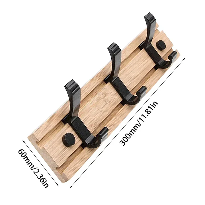 Lisslune | Wooden Wall-Mounted Coat Rack with Sliding Hooks