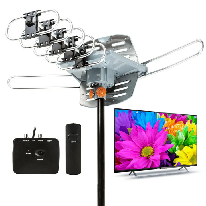 Lisslune | Long Range Digital HD TV Antenna with Full 360 Directional Motor and Mounting Pole