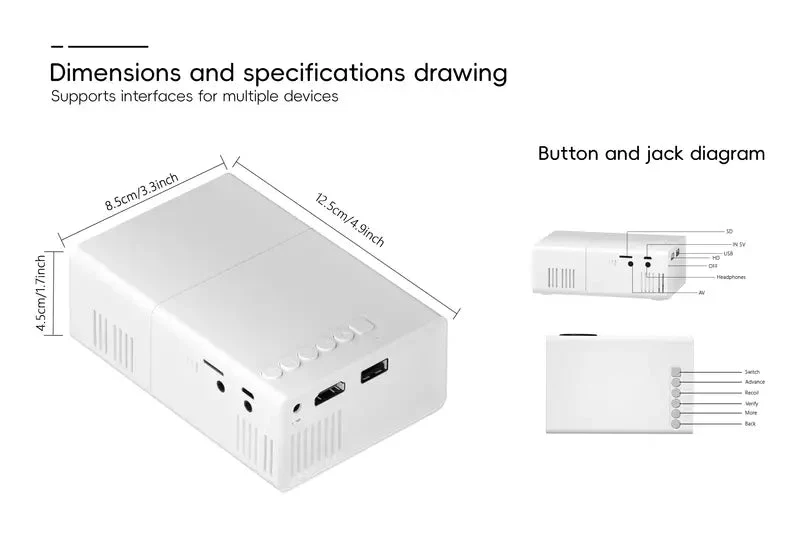 Lisslune | HD 720p  Fast Focus  Portable Projector