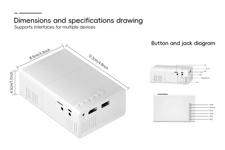 Lisslune | HD 720p  Fast Focus  Portable Projector