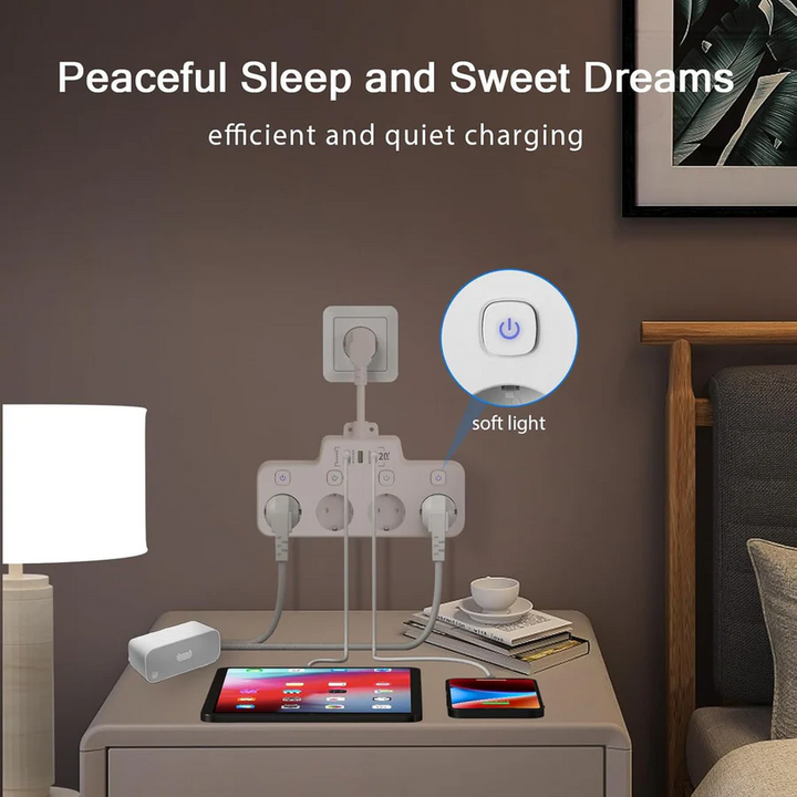 Lisslune | Wall Mounted Power Strip with Independent Switch 2 USB A and 1 USB C