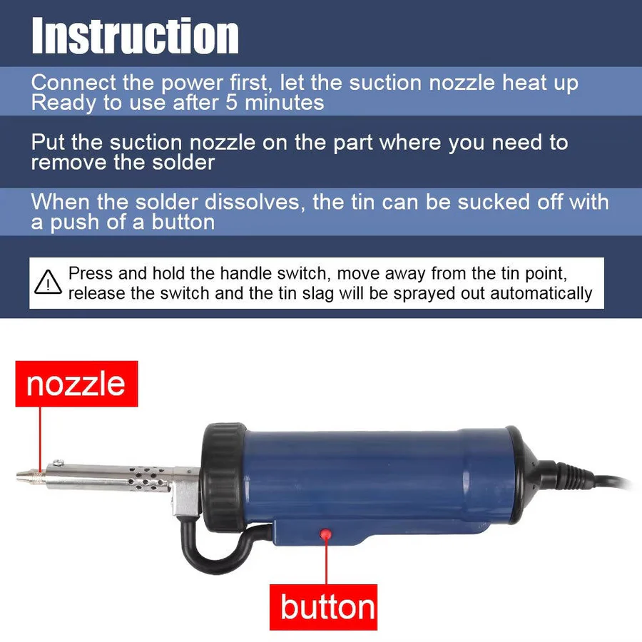 Lisslune | Desoldering Machine, Tin Sucker, Automatic Electric Solder with 3 Suction Nozzles