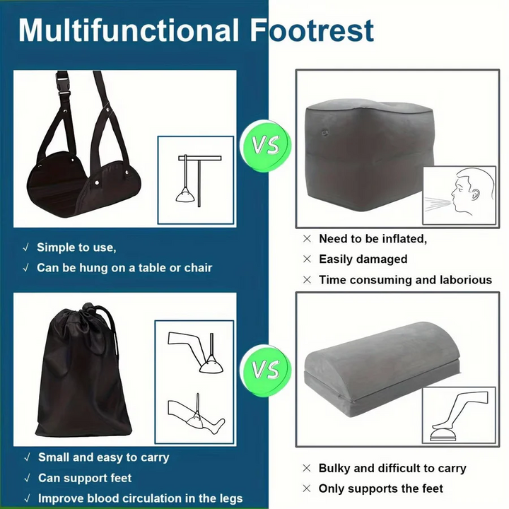 Lisslune | 2-Pack Foot Hammock, Portable Travel & Under-Desk Leg Rest with Adjustable Straps
