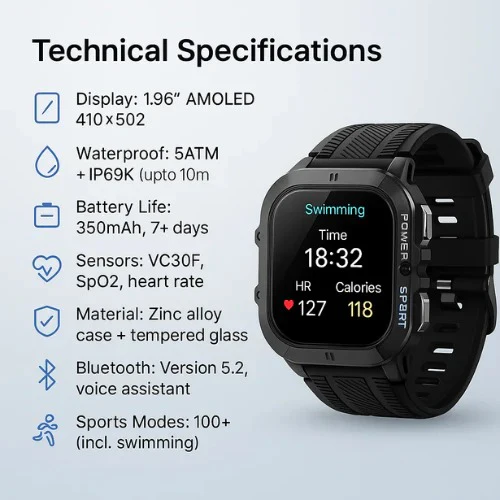 Lisslune | Waterproof Smartwatch,  Fitness Tracking, Bluetooth 5.0