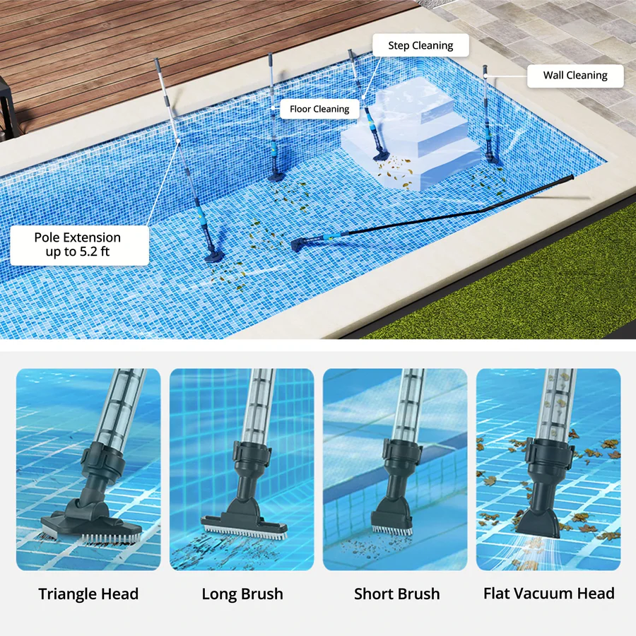Lisslune | Cordless Pool Cleaner, Rechargeable with Interchangeable Heads