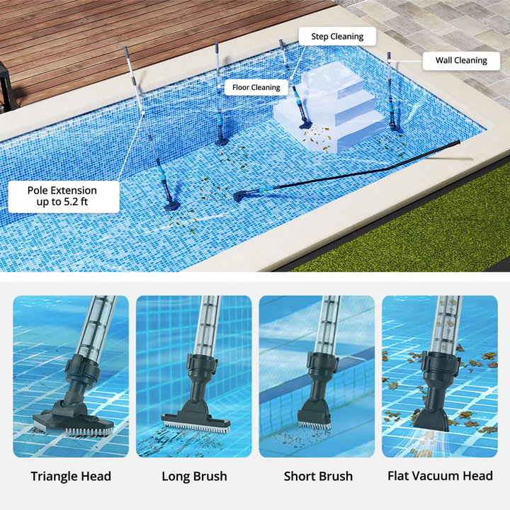 Lisslune | Cordless Pool Cleaner, Rechargeable with Interchangeable Heads
